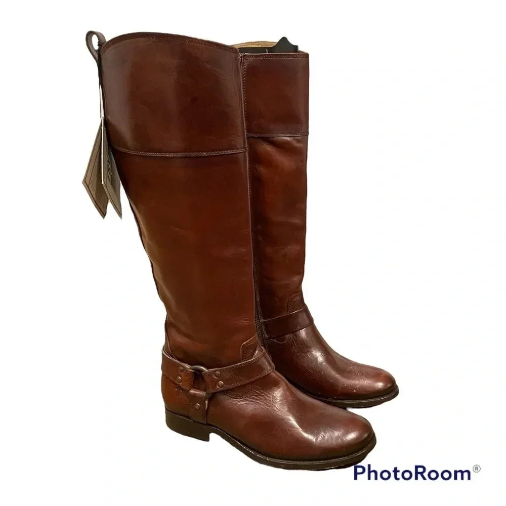 NWT FRYE Leather Melissa Harness Inside-Zip Boot 7 in Redwood